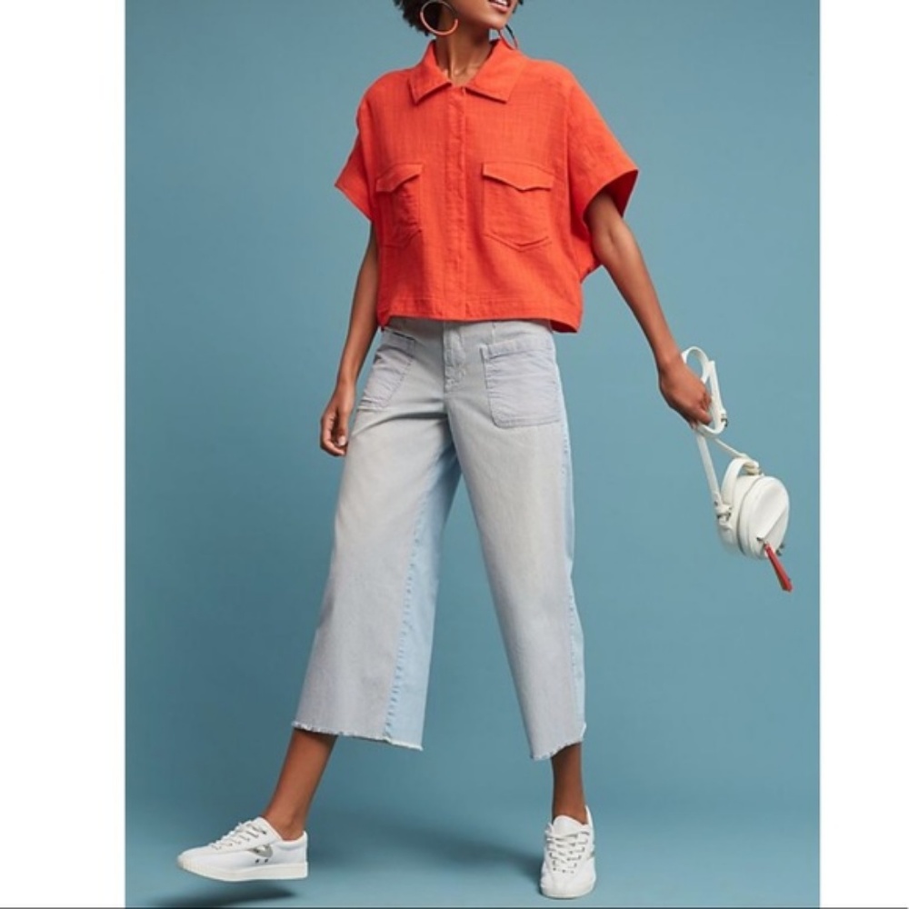 Pilcro Anthropologie Railroad Crop Wide Leg Pant